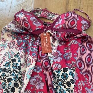 SHEIN Red and Pink Floral Dress